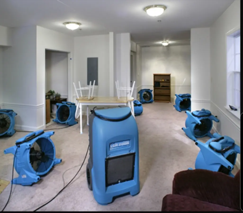 Air movers and dehumidifier setup for Water Damage Restoration in Bradfordville